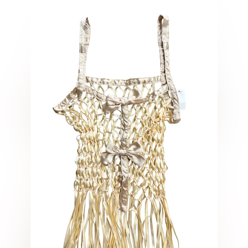 Urban Outfitters Ribbon Bow Fringe Cream Top,  One Size Fits All, NWT
